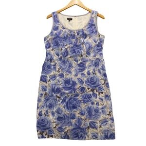 Talbots Floral Sheath Dress Sz 12P Blue Rose Sleeveless Cotton Stretch Petite